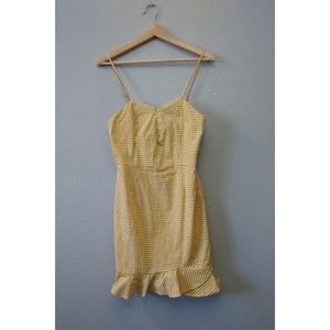 Olive Scent Womens Large Gingham Yellow White Peplum Dress Mini Pinup